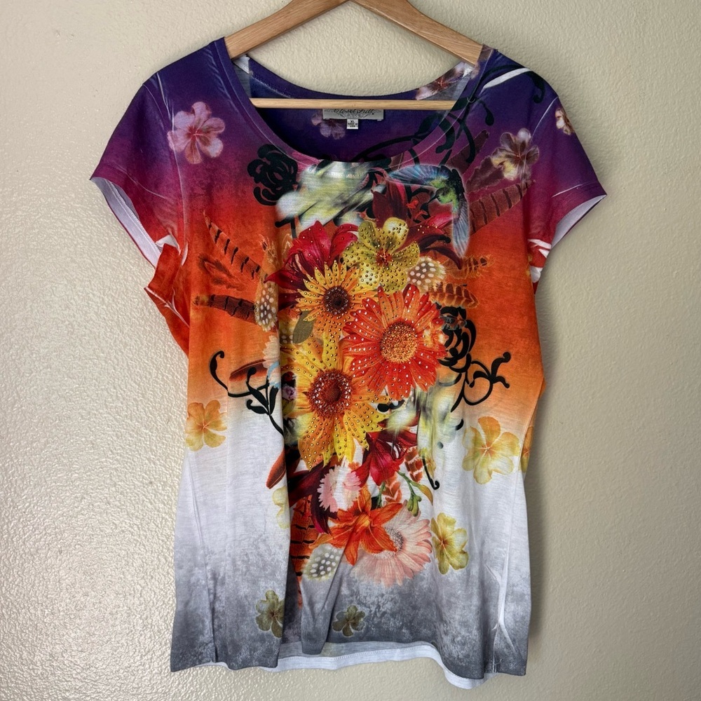 CLOSET FULL Embellished Floral Women's Short Sleeve Top
